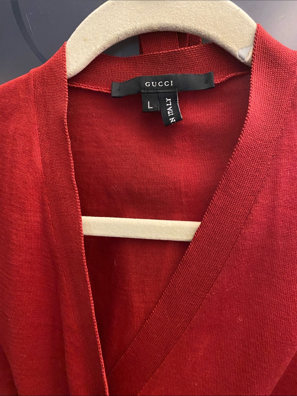 Gucci Red V-Neck Knit Wrap Sweater